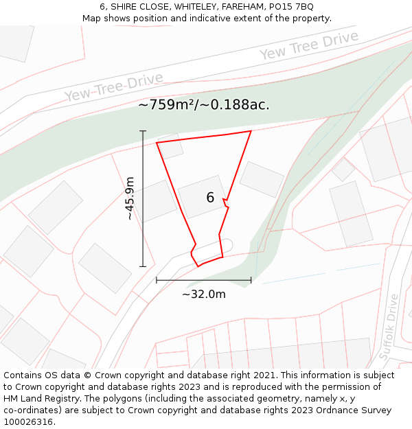 6, SHIRE CLOSE, WHITELEY, FAREHAM, PO15 7BQ: Plot and title map