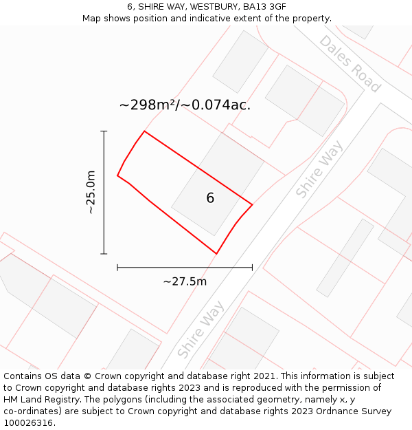 6, SHIRE WAY, WESTBURY, BA13 3GF: Plot and title map