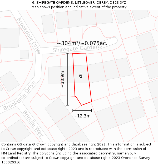 6, SHIREGATE GARDENS, LITTLEOVER, DERBY, DE23 3YZ: Plot and title map