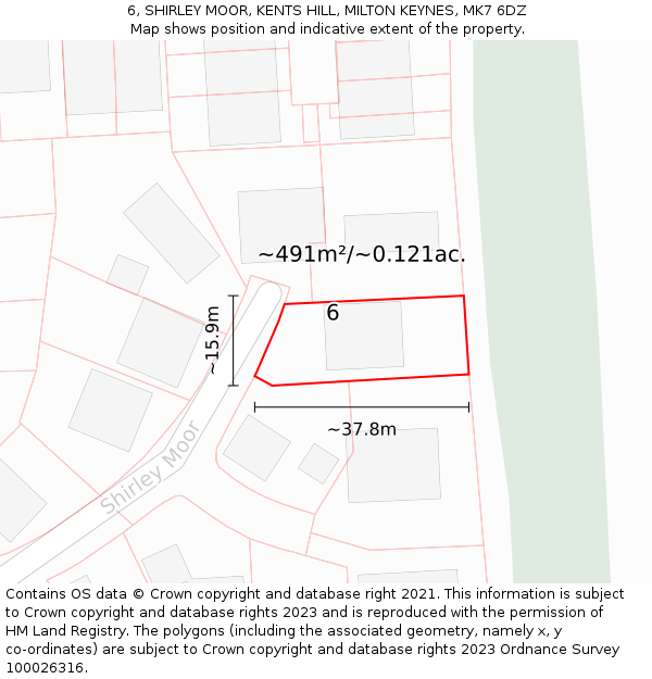 6, SHIRLEY MOOR, KENTS HILL, MILTON KEYNES, MK7 6DZ: Plot and title map