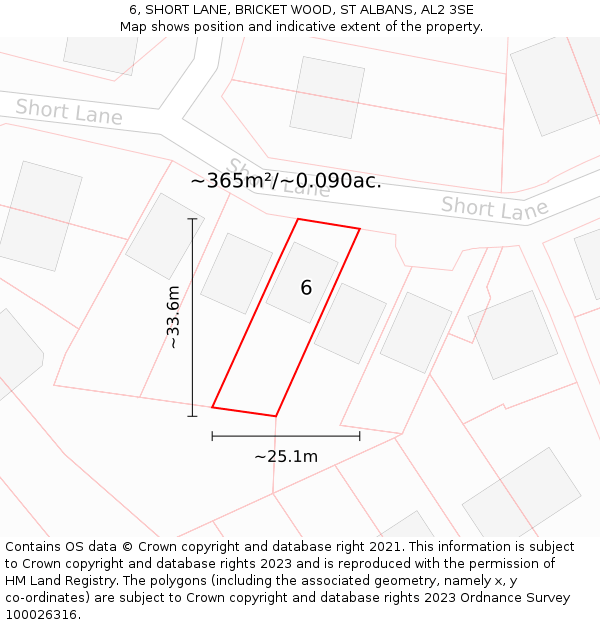 6, SHORT LANE, BRICKET WOOD, ST ALBANS, AL2 3SE: Plot and title map