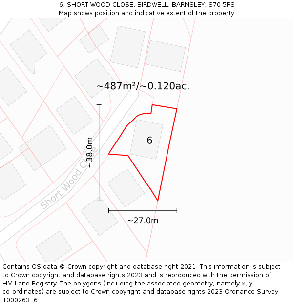 6, SHORT WOOD CLOSE, BIRDWELL, BARNSLEY, S70 5RS: Plot and title map