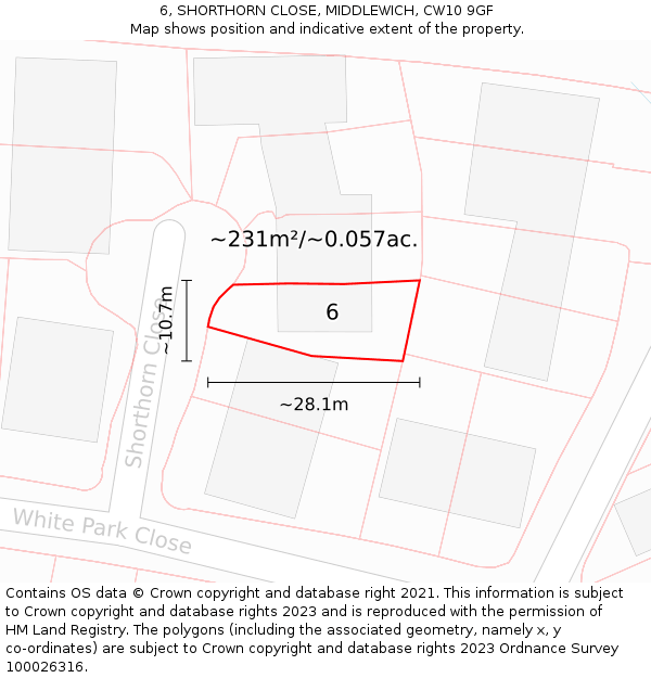 6, SHORTHORN CLOSE, MIDDLEWICH, CW10 9GF: Plot and title map