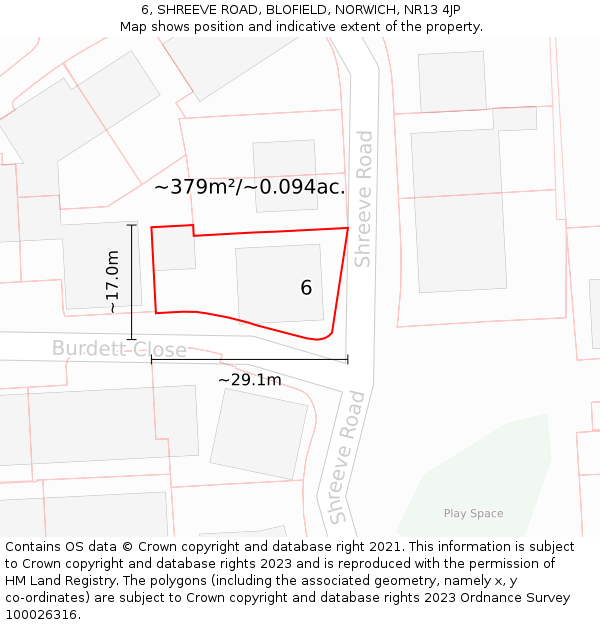 6, SHREEVE ROAD, BLOFIELD, NORWICH, NR13 4JP: Plot and title map