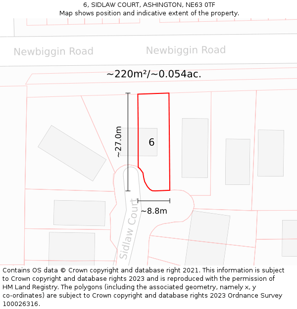 6, SIDLAW COURT, ASHINGTON, NE63 0TF: Plot and title map