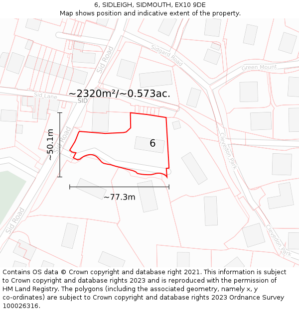 6, SIDLEIGH, SIDMOUTH, EX10 9DE: Plot and title map