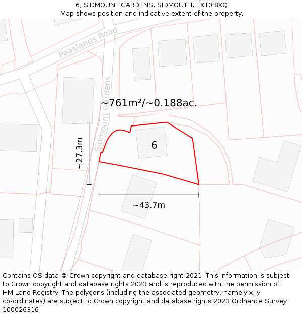 6, SIDMOUNT GARDENS, SIDMOUTH, EX10 8XQ: Plot and title map