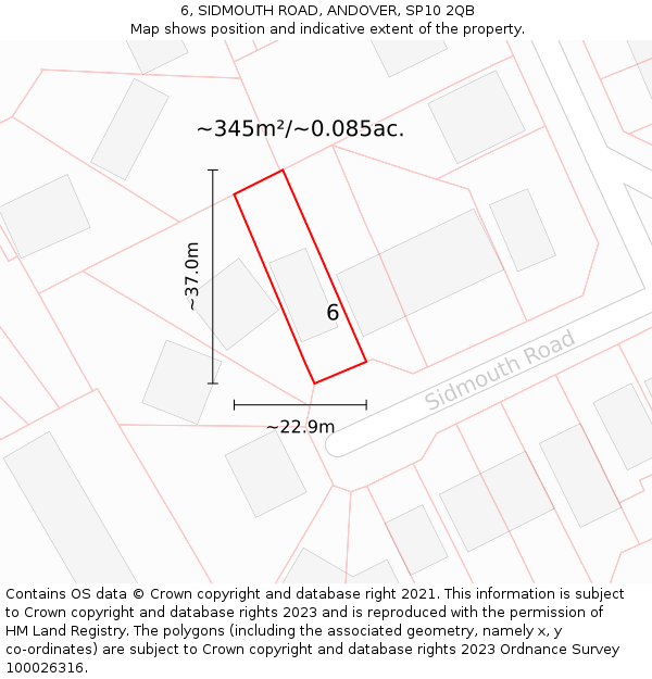 6, SIDMOUTH ROAD, ANDOVER, SP10 2QB: Plot and title map