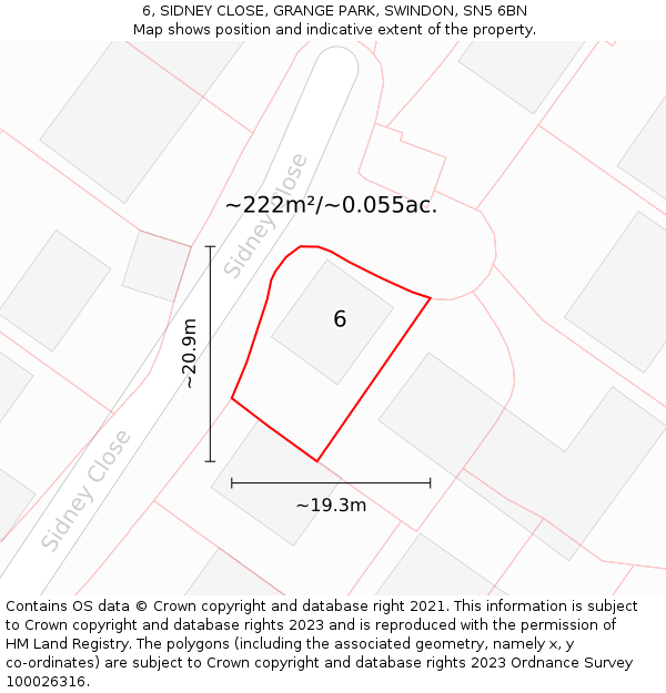 6, SIDNEY CLOSE, GRANGE PARK, SWINDON, SN5 6BN: Plot and title map