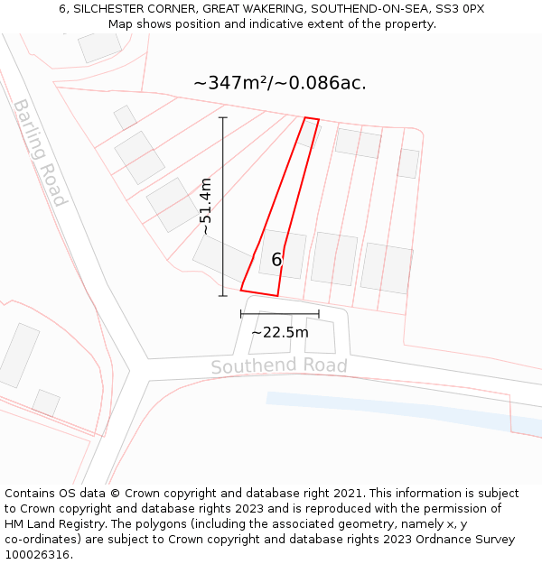 6, SILCHESTER CORNER, GREAT WAKERING, SOUTHEND-ON-SEA, SS3 0PX: Plot and title map