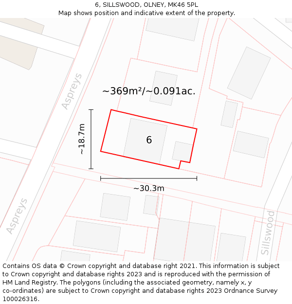 6, SILLSWOOD, OLNEY, MK46 5PL: Plot and title map