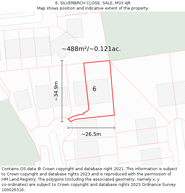 6, SILVERBIRCH CLOSE, SALE, M33 4JR: Plot and title map