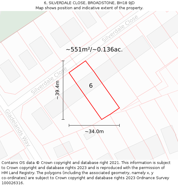6, SILVERDALE CLOSE, BROADSTONE, BH18 9JD: Plot and title map