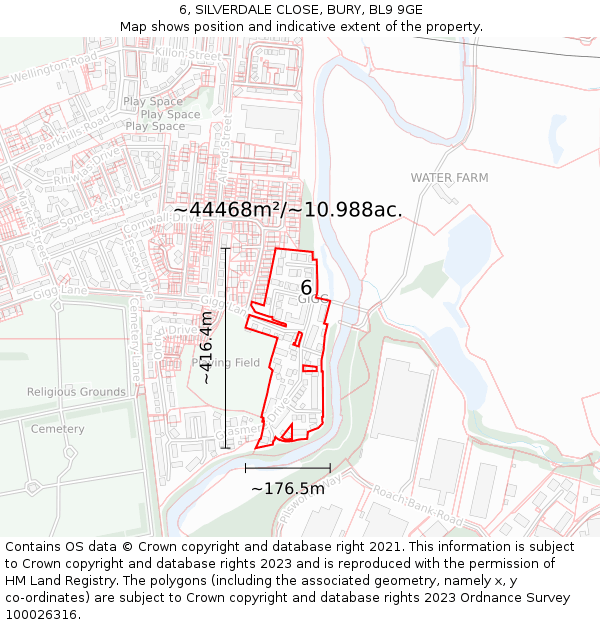 6, SILVERDALE CLOSE, BURY, BL9 9GE: Plot and title map