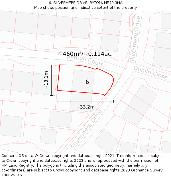 6, SILVERMERE DRIVE, RYTON, NE40 3HA: Plot and title map