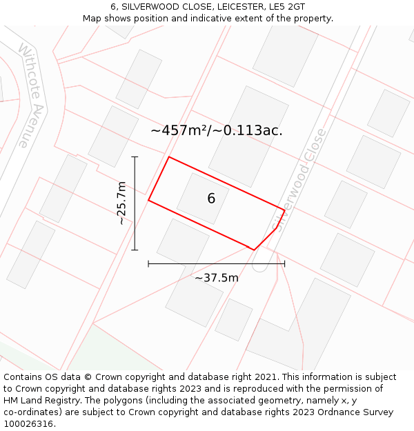 6, SILVERWOOD CLOSE, LEICESTER, LE5 2GT: Plot and title map