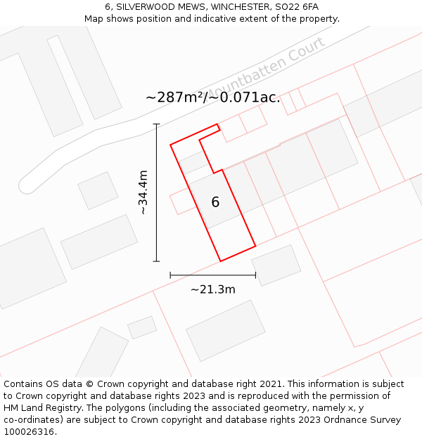 6, SILVERWOOD MEWS, WINCHESTER, SO22 6FA: Plot and title map