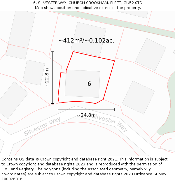 6, SILVESTER WAY, CHURCH CROOKHAM, FLEET, GU52 0TD: Plot and title map