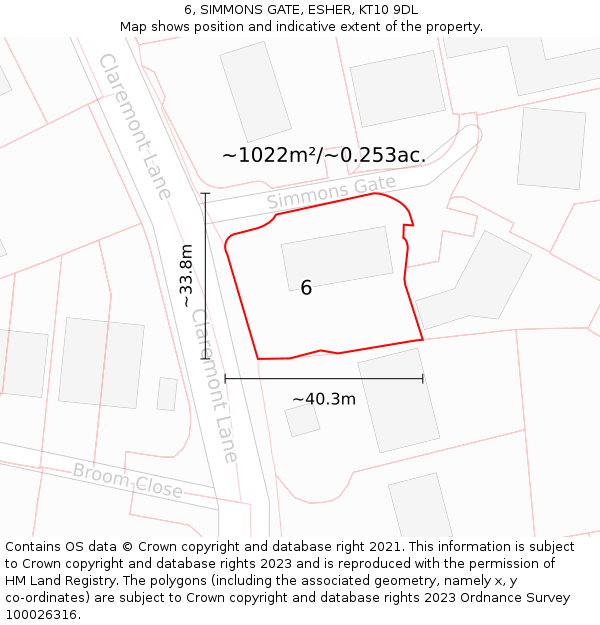 6, SIMMONS GATE, ESHER, KT10 9DL: Plot and title map