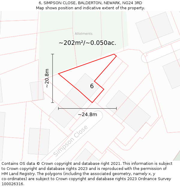 6, SIMPSON CLOSE, BALDERTON, NEWARK, NG24 3RD: Plot and title map