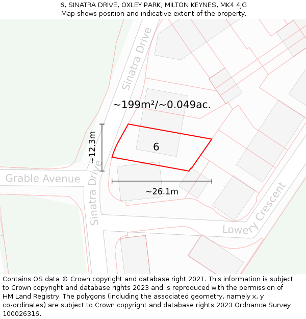 6, SINATRA DRIVE, OXLEY PARK, MILTON KEYNES, MK4 4JG: Plot and title map