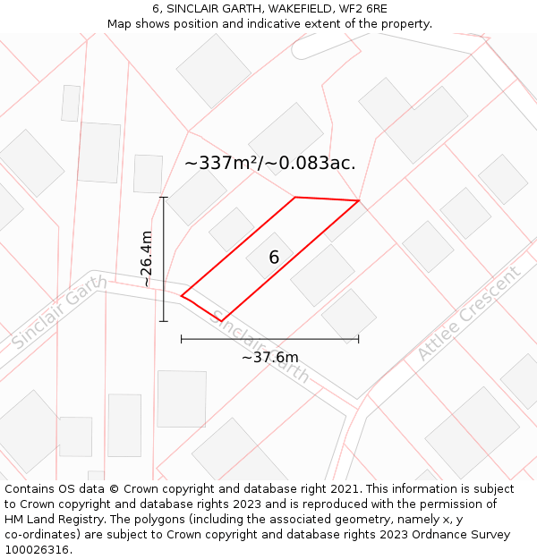 6, SINCLAIR GARTH, WAKEFIELD, WF2 6RE: Plot and title map