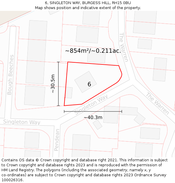 6, SINGLETON WAY, BURGESS HILL, RH15 0BU: Plot and title map