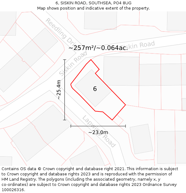 6, SISKIN ROAD, SOUTHSEA, PO4 8UG: Plot and title map