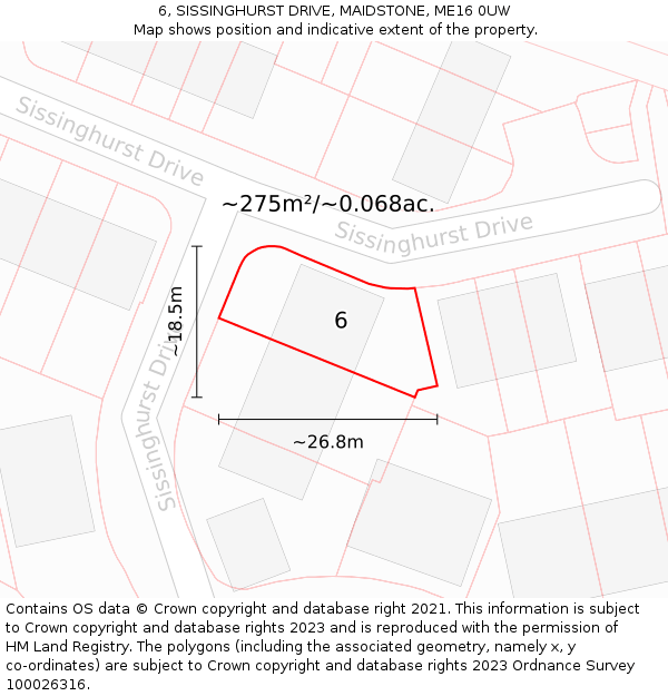 6, SISSINGHURST DRIVE, MAIDSTONE, ME16 0UW: Plot and title map