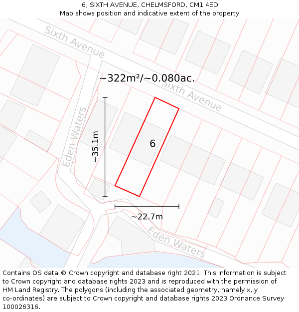 6, SIXTH AVENUE, CHELMSFORD, CM1 4ED: Plot and title map