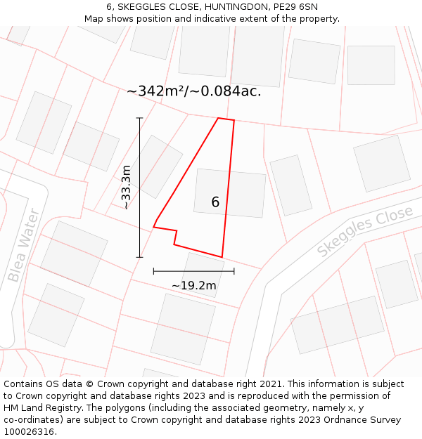 6, SKEGGLES CLOSE, HUNTINGDON, PE29 6SN: Plot and title map