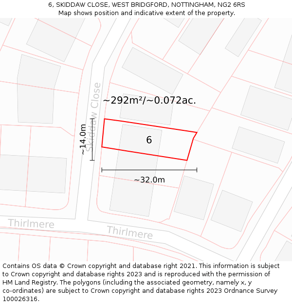 6, SKIDDAW CLOSE, WEST BRIDGFORD, NOTTINGHAM, NG2 6RS: Plot and title map