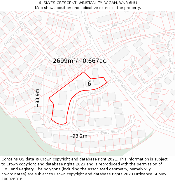 6, SKYES CRESCENT, WINSTANLEY, WIGAN, WN3 6HU: Plot and title map