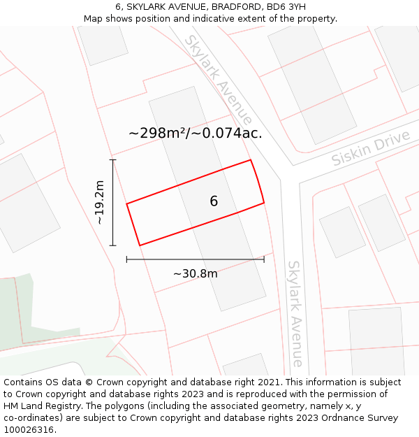 6, SKYLARK AVENUE, BRADFORD, BD6 3YH: Plot and title map