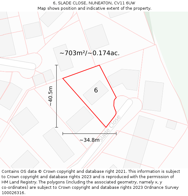 6, SLADE CLOSE, NUNEATON, CV11 6UW: Plot and title map