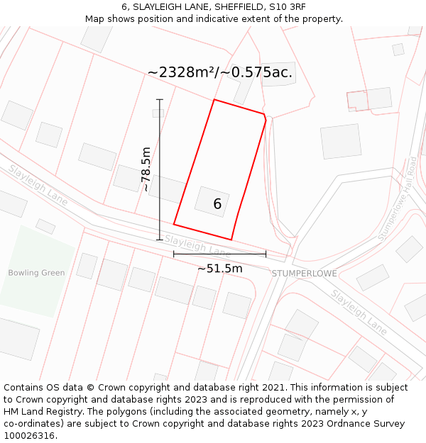 6, SLAYLEIGH LANE, SHEFFIELD, S10 3RF: Plot and title map