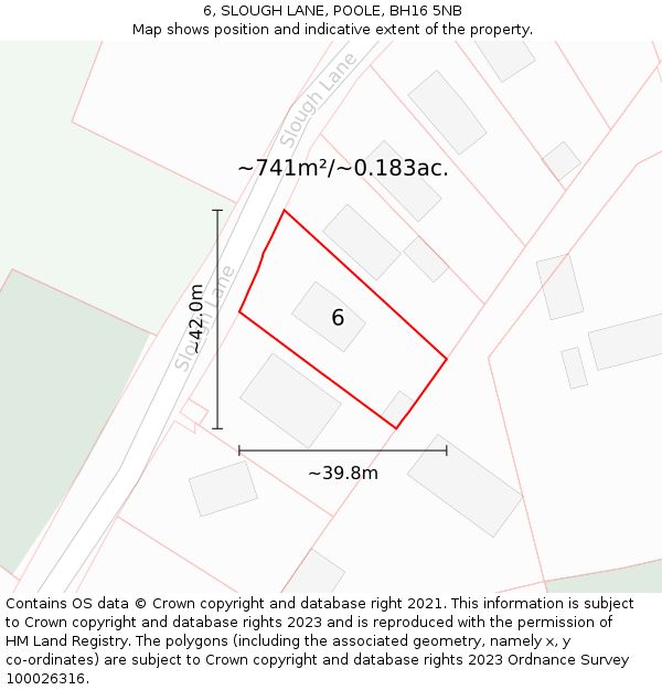 6, SLOUGH LANE, POOLE, BH16 5NB: Plot and title map