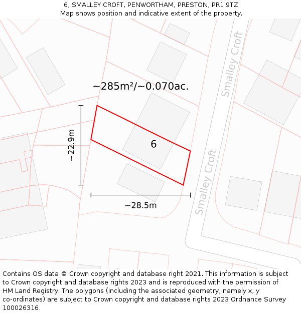 6, SMALLEY CROFT, PENWORTHAM, PRESTON, PR1 9TZ: Plot and title map