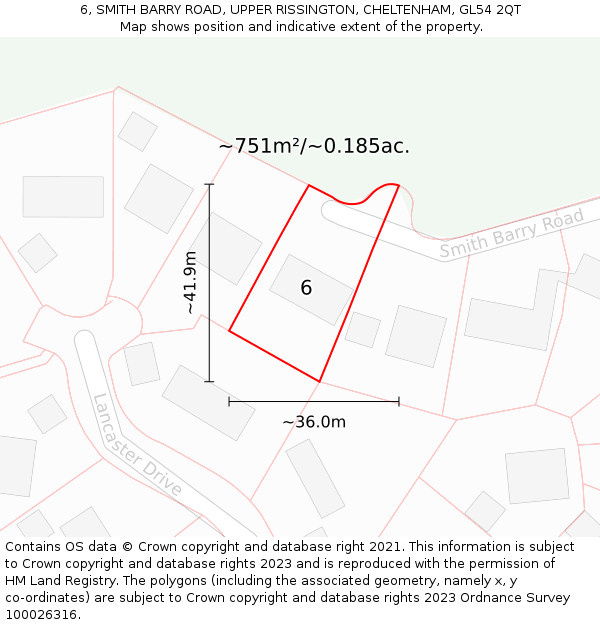 6, SMITH BARRY ROAD, UPPER RISSINGTON, CHELTENHAM, GL54 2QT: Plot and title map