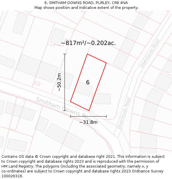 6, SMITHAM DOWNS ROAD, PURLEY, CR8 4NA: Plot and title map