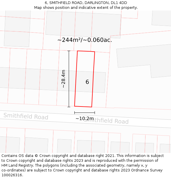 6, SMITHFIELD ROAD, DARLINGTON, DL1 4DD: Plot and title map