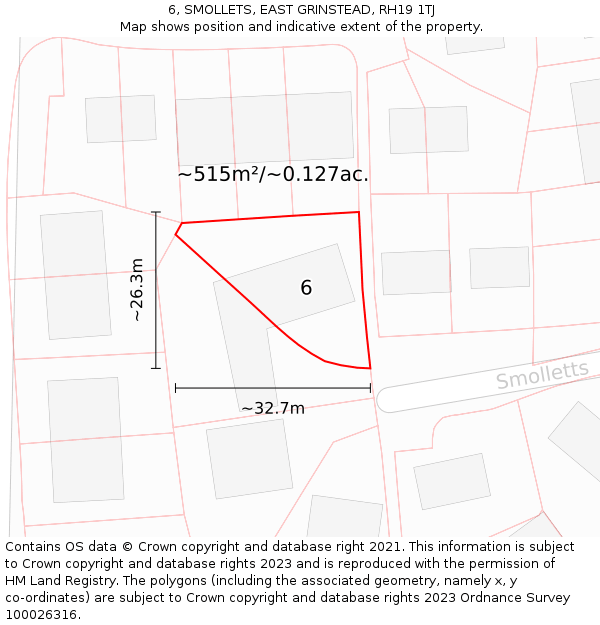 6, SMOLLETS, EAST GRINSTEAD, RH19 1TJ: Plot and title map