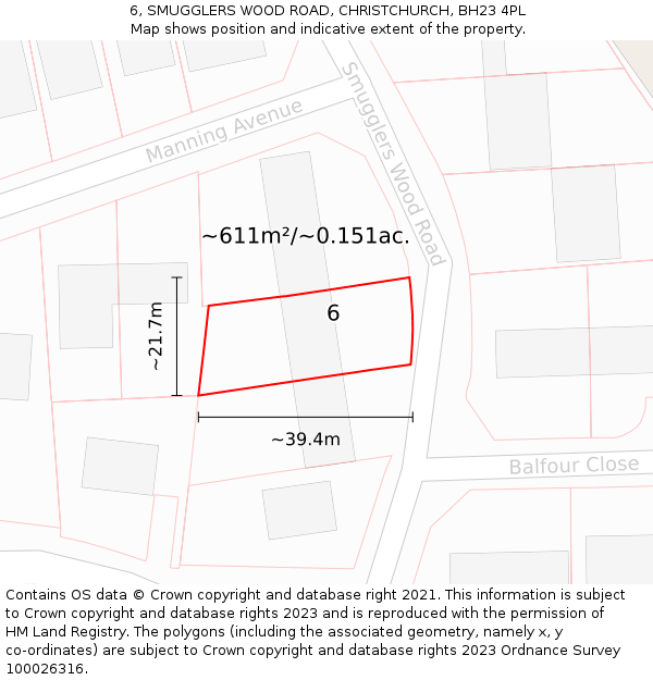 6, SMUGGLERS WOOD ROAD, CHRISTCHURCH, BH23 4PL: Plot and title map