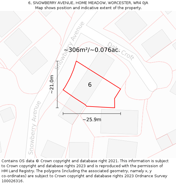 6, SNOWBERRY AVENUE, HOME MEADOW, WORCESTER, WR4 0JA: Plot and title map