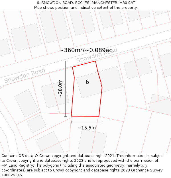 6, SNOWDON ROAD, ECCLES, MANCHESTER, M30 9AT: Plot and title map