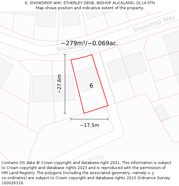 6, SNOWDROP WAY, ETHERLEY DENE, BISHOP AUCKLAND, DL14 0TN: Plot and title map