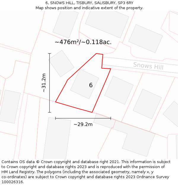 6, SNOWS HILL, TISBURY, SALISBURY, SP3 6RY: Plot and title map