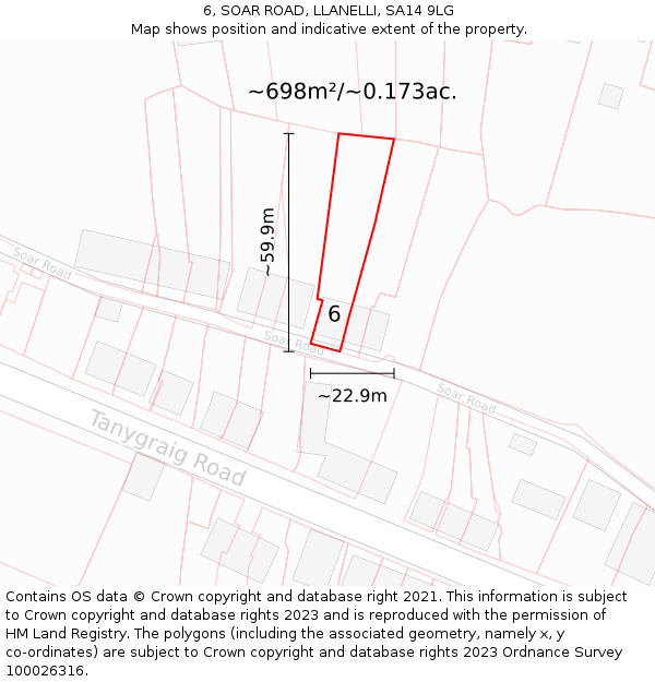 6, SOAR ROAD, LLANELLI, SA14 9LG: Plot and title map