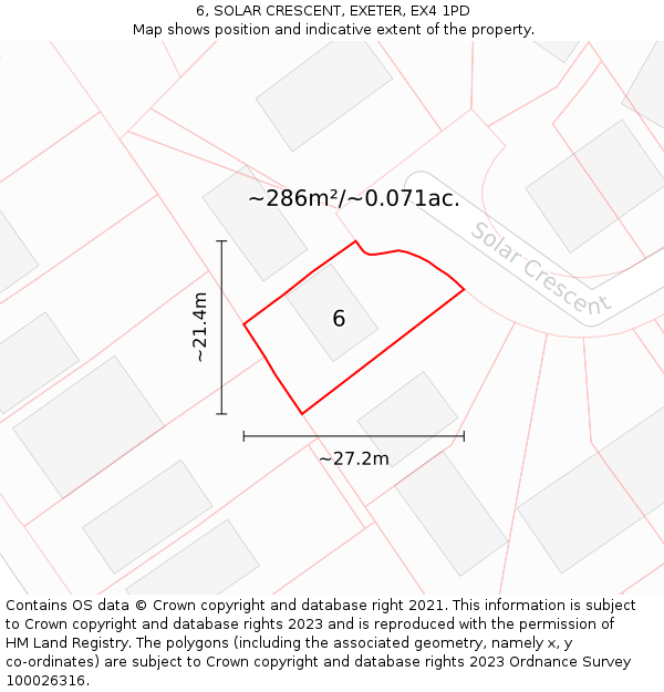 6, SOLAR CRESCENT, EXETER, EX4 1PD: Plot and title map