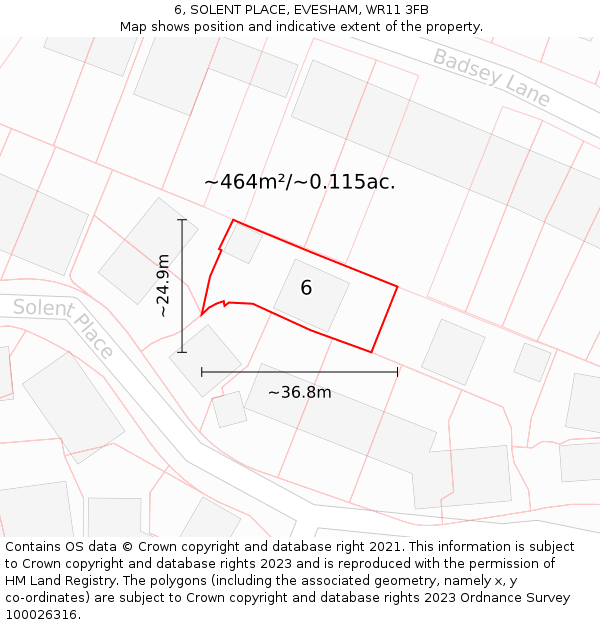 6, SOLENT PLACE, EVESHAM, WR11 3FB: Plot and title map